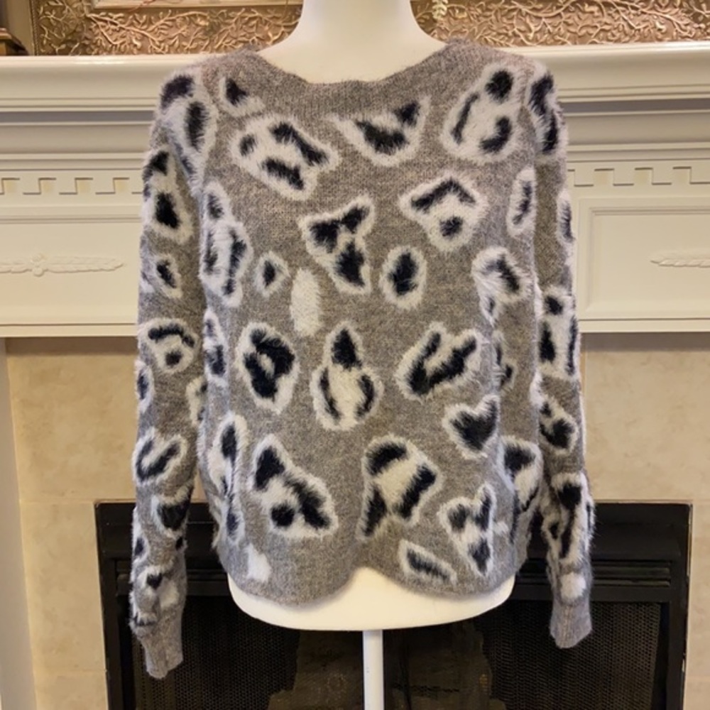 RD Style Leopard Print Boatneck Knit Sweater